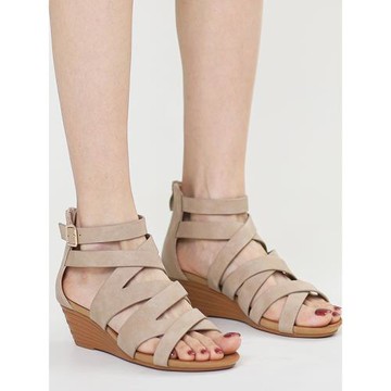 交叉帶坡跟涼鞋女2026夏季新款波西米亞民族風復古包跟露趾羅馬鞋