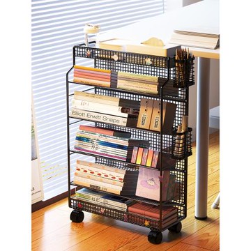 書架置物架落地書桌辦公桌旁家用多層簡易可移動帶輪收納鐵藝書柜