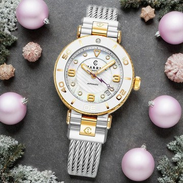 CHARRIOL 夏利豪 St-Tropez系列 運動風鑽石鋼索機械錶-36mm SF36AWY.590.004