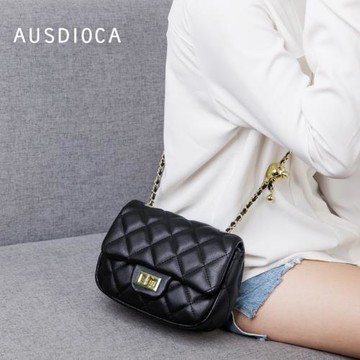 澳迪佳真皮小圓包女包2025新款時尚潮洋氣包菱格鏈條包單肩斜挎包