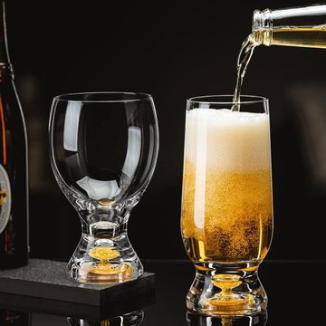 金箔水晶家用啤酒杯玻璃杯透明大號扎啤杯酒吧P飲料杯加厚酒店用