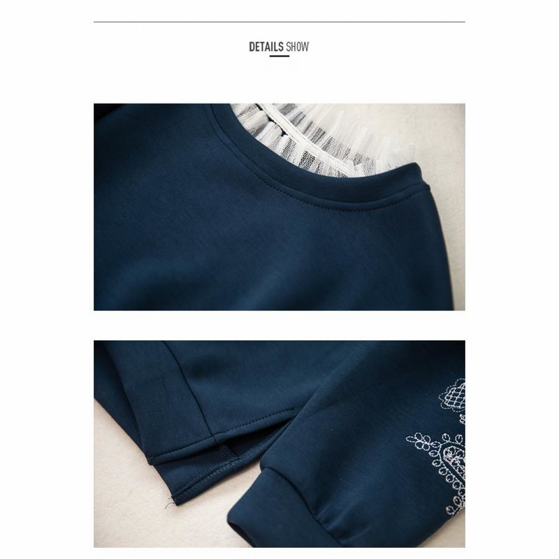 レディース Tシャツ レース かわいい サイドベント 袖刺繍入り