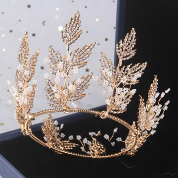 原創高端新娘飾品結婚皇冠帶手工葉子頭飾婚紗配飾十八歲生日發飾