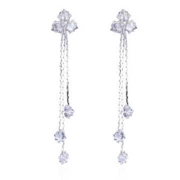 【RJ New York】氣質首選三角鋯石流蘇耳環(白金色)