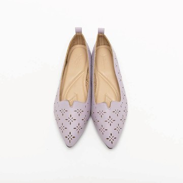 【Avivi】簍空V口尖頭娃娃鞋 - 黑色、白色、紫色