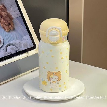 奶酪小貓保溫杯女2024新款高顏值吸管杯子學生便攜小巧水杯大容量