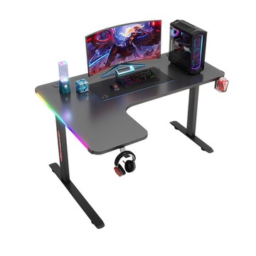 MGSHOP幻彩跑馬燈卡夢碳纖維L型轉角電競桌電腦桌工作桌(140/100/60)D2200不可升降