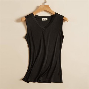 【米蘭精品】真絲T恤桑蠶絲背心-純色V領無袖透氣女上衣10色74fd13