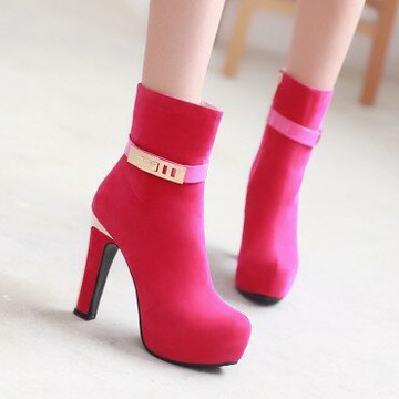 純色防滑높은超高跟短筒女靴