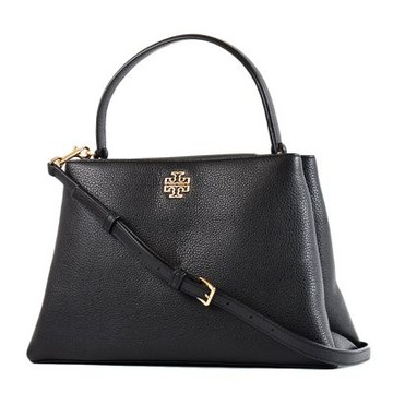 TORY BURCH BRITTEN 鵝卵石紋雙層置物手提/斜背二用包-黑色/大