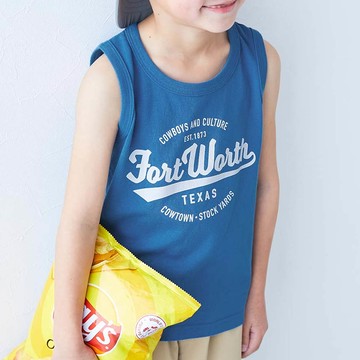 日本 devirock - 100%棉 定番印花無袖上衣-英文logo-寶藍