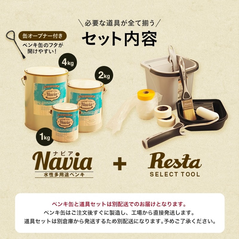 ペンキ 塗料 ペイントセット 水性塗料 Navia 道具付きペイントチャレンジセット グリーン系 1kg | LINEショッピング