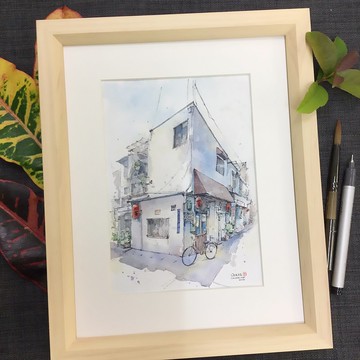 大阪Osaka小店家/手繪原創水彩畫/含框