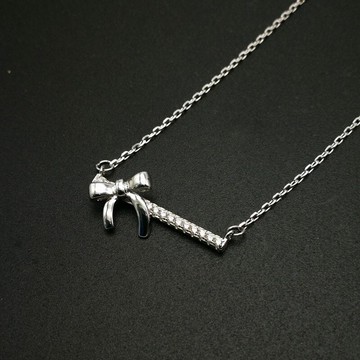 現貨+預購 925純銀項鍊鋯石吊墜-蝴蝶結一字時尚七夕情人節生日聖誕節交換禮物女飾品73ze15【獨家進口】【米蘭精品】