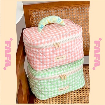 隔日到貨｜格紋旅行化妝包 洗漱收納包 便攜手提包 盥洗包 旅行收納袋 限量現貨｜FAFA 發發家居 台灣