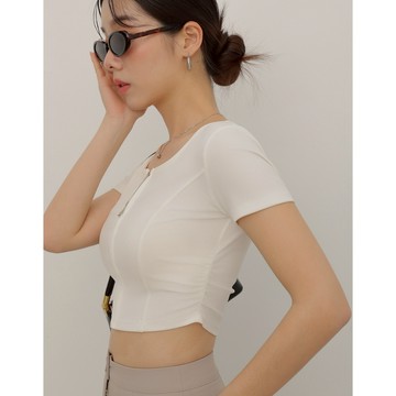 AIR SPACE LADY 自帶腰身羅紋拉鍊上衣(白/深灰) 女裝 現貨