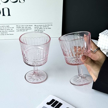 復古清透粉鉆紋高腳杯高顏值飲品杯雞尾酒杯設計感家用飲料果汁杯