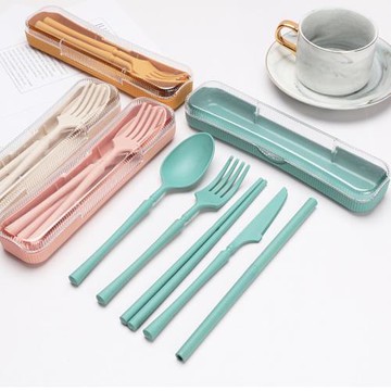 可定制便攜折疊餐具歐式刀叉勺筷子套裝環保小麥稈學生露營野餐