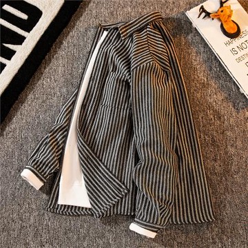 條紋襯衫男長袖高級感日系復古痞帥潮牌ins秋季休閑襯衣薄款外套