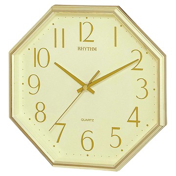 RHYTHM 日本麗聲時計 八角造型設計典雅家居立體數字超靜音掛鐘  閃耀金