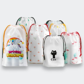 【台灣現貨🔥免運】束口袋 磨砂束口袋 收納袋 透明束口袋 卡通束口袋 防水收納袋 磨砂 透明 旅行束口袋 束口袋