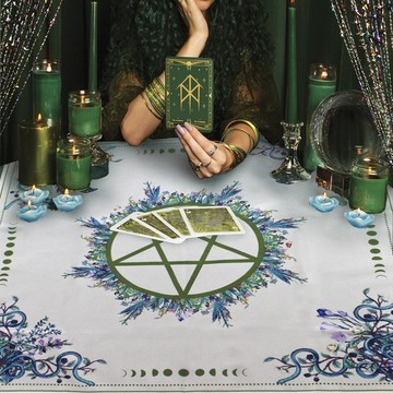 【光之捕夢網】五芒星塔羅牌桌布荷蘭絨綠色祭壇布Tarot道具儀式神諭卡桌布