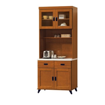 文創集 辛卡 時尚2.7尺雲紋石面餐櫃/收納櫃組合-81.5x40x201.5cm免組