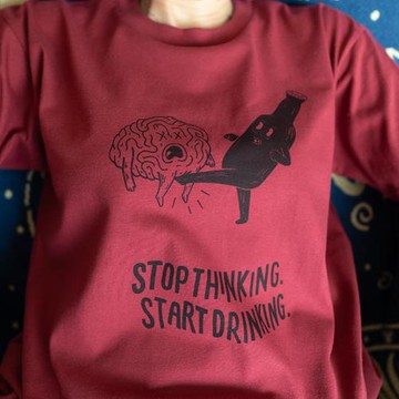 別想了喝就完事了 浮力社自制酒文化美式復古寬松純棉短袖情侶T恤