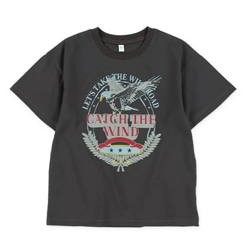 日本西松屋 - 超帥動物印花短袖上衣-老鷹logo-炭灰