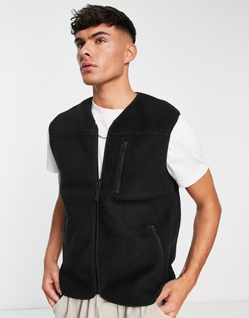 Only & Sons borg gilet in black