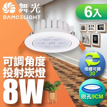 (6入)舞光 LED 8W 崁孔9CM 歡笑嵌燈 快接頭快速安裝(白光/自然光/黃光)