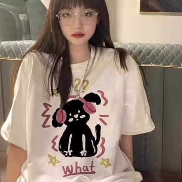 🚀台灣出貨+虧本衝評🚀日本🇯🇵 純棉短袖t恤女小狗印花夏季寬松半袖設計感小眾港味chic上衣