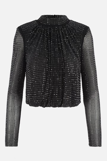 SELF PORTRAIT mesh top with crystals Woman