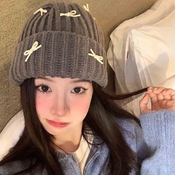 🔥2件9折🍊台北出貨🍊可開發票 秋冬學生保暖毛線帽子彈力套頭冷帽甜美可愛蝴蝶結針織帽女