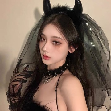 依美絲♦EMS 【❤︎暗黑系質感彈簧夾頭紗❤︎】萬聖節頭飾 發光頭紗 惡魔髮箍 惡魔頭飾 天使頭紗 cosplay 頭紗