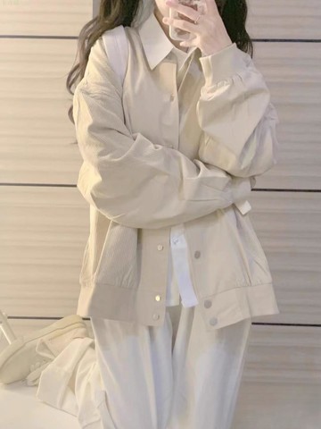 薄外套 美式復古燈芯絨外套少女春秋裝初中高中學生設計感小眾夾克棒球服