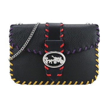 COACH GEORGIE  浮雕馬車編織飾邊鍊帶斜背包(黑)