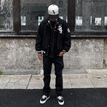 美式復古cleanfit黑色棒球服棉服男高街vintage棉衣工裝夾克外套