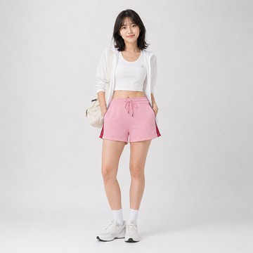 TOMMY 熱銷刺繡褲緣Logo運動短褲(女)-珊瑚粉色