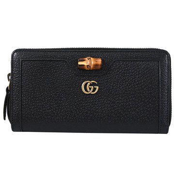 GUCCI 658634 Diana GG 竹節飾扣荔枝皮革拉鍊長夾.黑