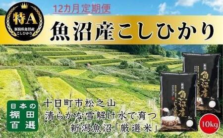 「12カ月定期便」日本棚田百選のお米　天空の里・魚沼産こしひかり　１０ｋｇ(５ｋｇ×２)×１２回