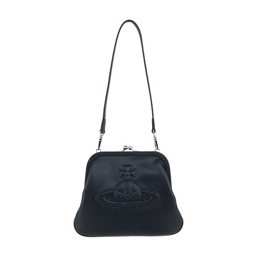 Vivienne Westwood LOGO經典皮革2WAY口金包(黑/銀)
