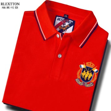 新款夏季珠地網眼大紅色翻領POLO衫短袖T恤男裝寬松大碼休閑上衣t