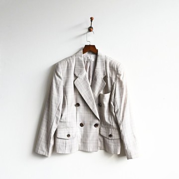 【蛋植物古著】日本製水氣格紋薄毛古著西裝外套