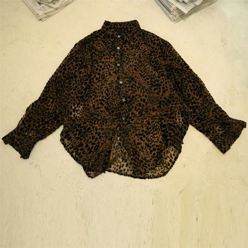 SOUTHPAW+1精品男裝店秋季新品豹紋絲絨寬松男女同款長袖襯衫襯衣