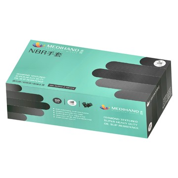 MEDIHAND 美恆 NBR鑽石紋手套 特厚款 100入 黑色 全掌止滑 耐油 食品級  M  1盒