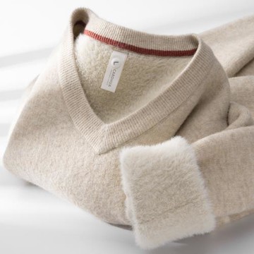 羊毛針織衫保暖V領毛衣男士秋冬2025加絨打底一體絨毛線衣加厚潮