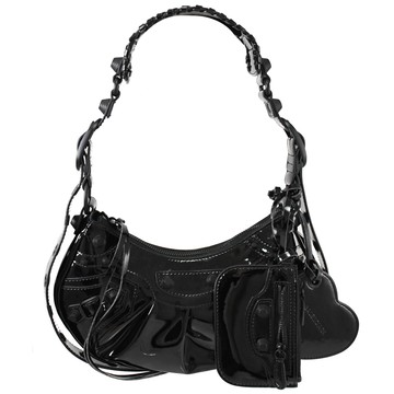 BALENCIAGA 巴黎世家 671309 Le Cagole XS 亮面漆皮肩斜背包.黑