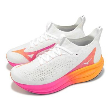 Mizuno 慢跑鞋 Neo Vista 2 男鞋 女鞋 白 粉紅 花火系列 厚底 回彈 波浪片 運動鞋 美津濃 J1GC2547-04