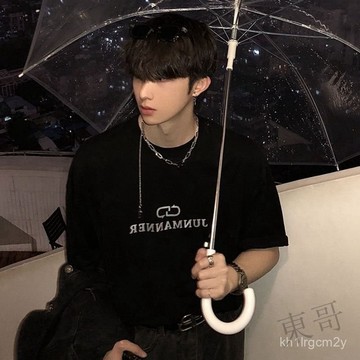 🐱 限時下殺 🐱 2025新款 男生 燙銀 字母短T 落肩 短T 短袖 上衣 寬鬆 落肩 素T帥氣百搭 半袖男女 PUC